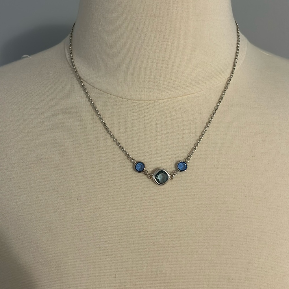 Brighton blue trio stone silver adjustable length delicate necklace heart 18.5”